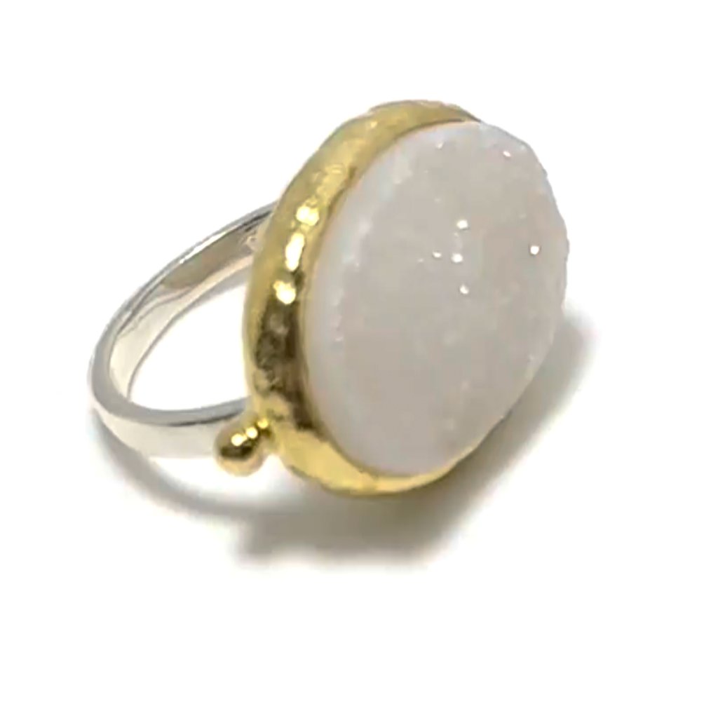 White Druzy Semi Precious & Sterling Silver Ring